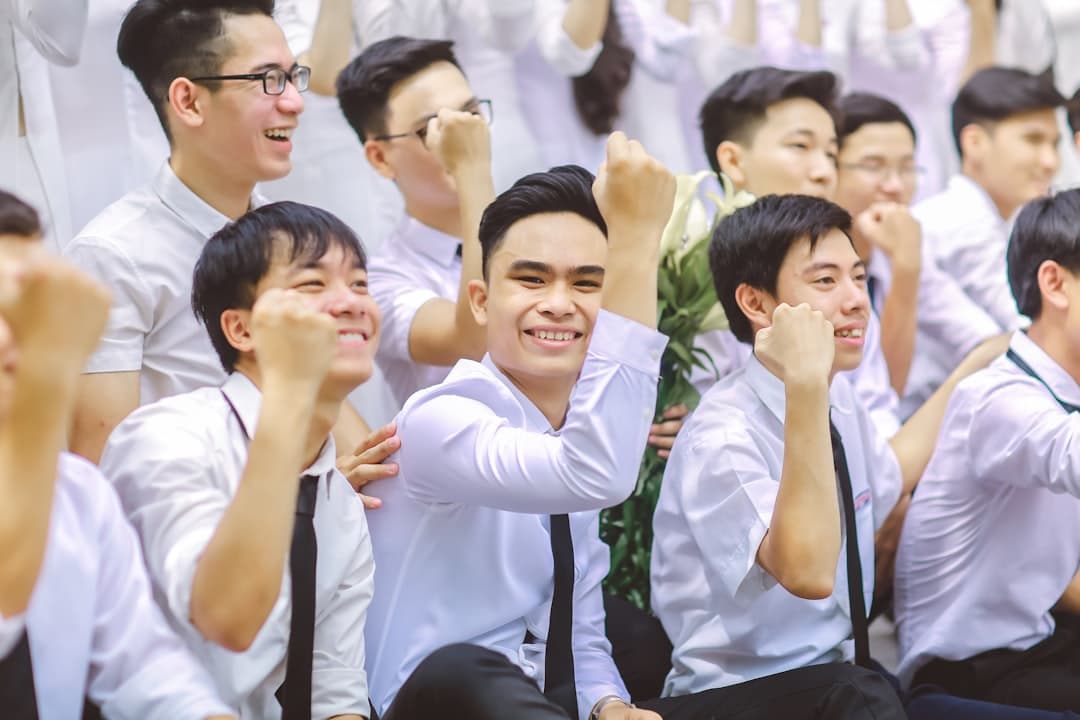 Students cheering together at a campus event